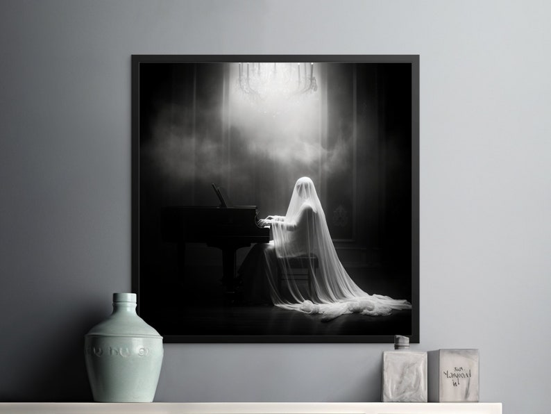 Eerie Ghost Playing Piano – Haunted Digital Art | Spooky Halloween Wall ...