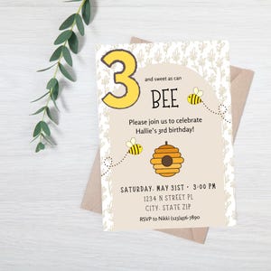 Sweet as Can Bee Birthday Invitation: Editable 3rd Birthday (Digital Download)