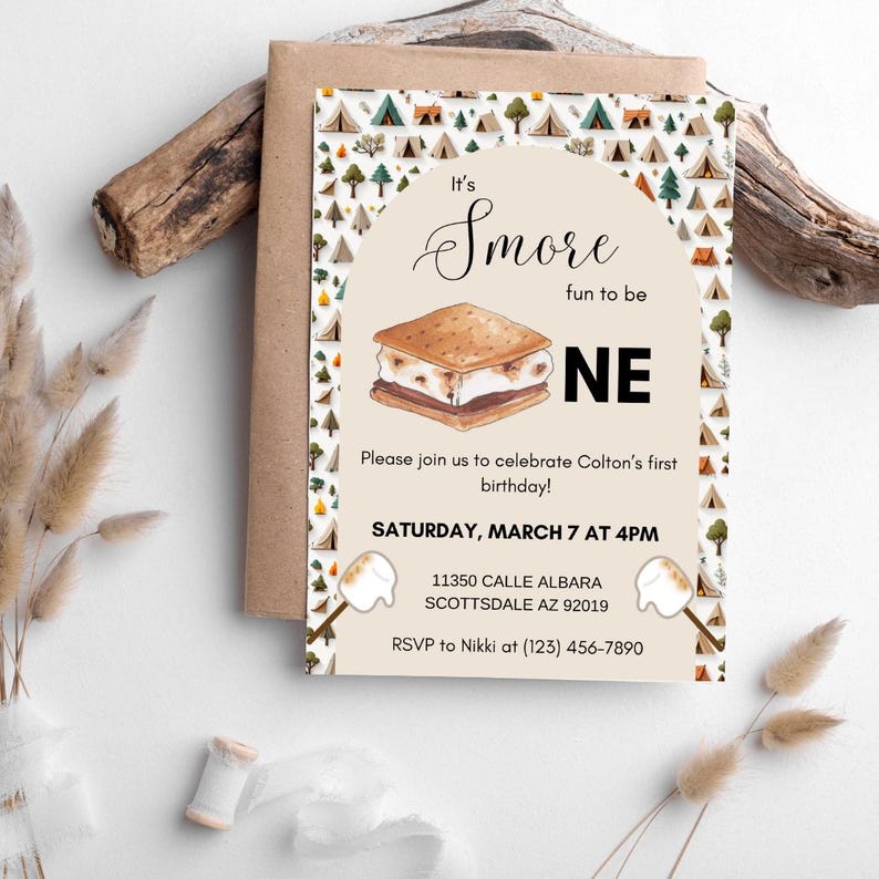 S'more Fun First Birthday Invitation: Camping Theme (digital Download ...