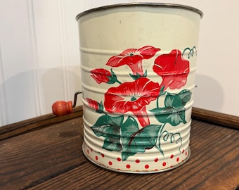 1940’s Morning Glory Vintage Metal Hand Crank Flour Sifter