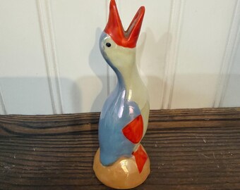 Vintage Lusterware Goose Bud Vase, Hand Painted Ceramic Bird Figurine with Open Beak, Mid-Century Iridescent Glaze Duck Decor, Made in Japan