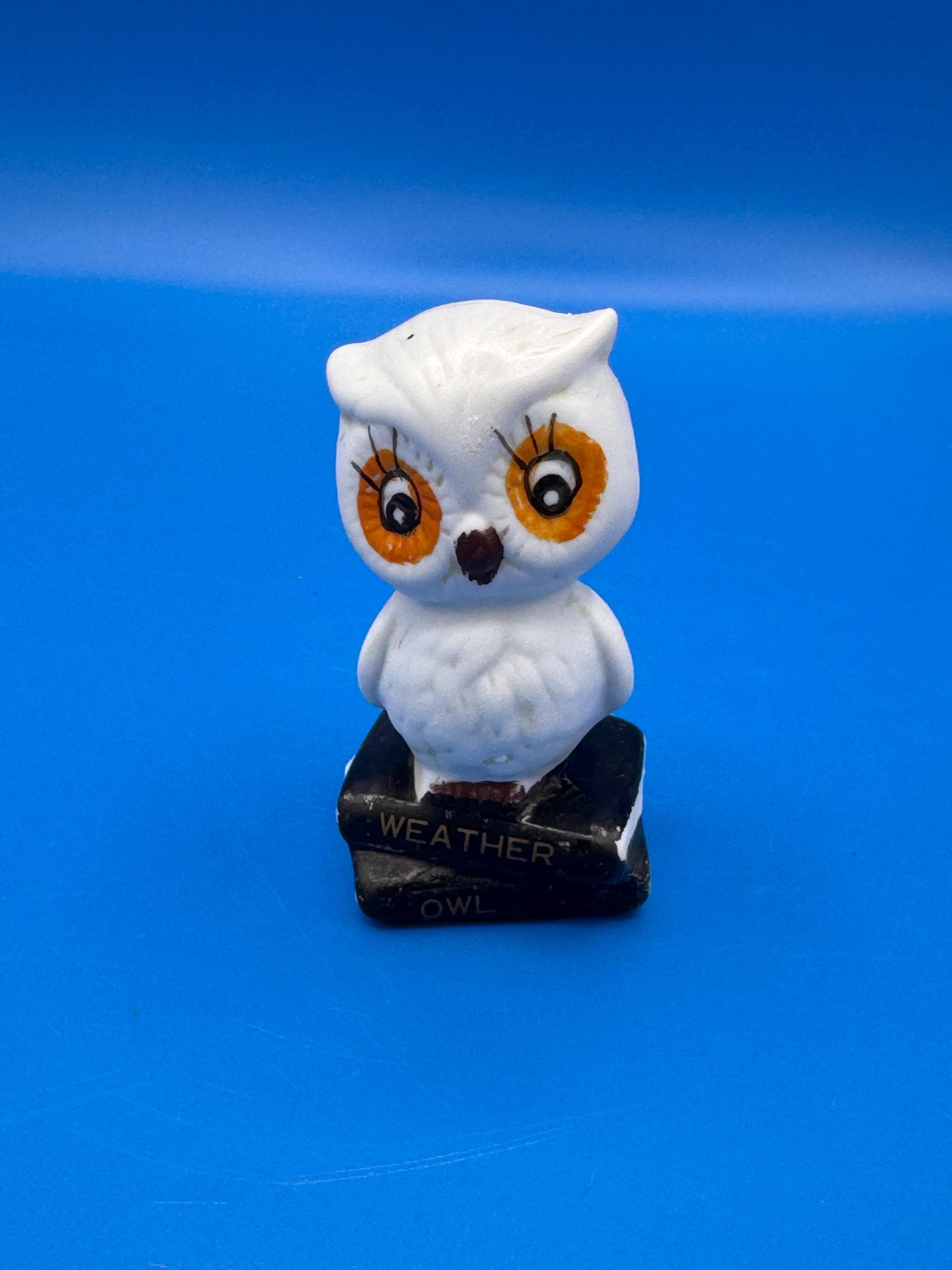 Vintage Ceramic Weather Owl | 1970s Whimsical Kitsch Owl On Books Shelf Accent | Cottagecore Dark Ac