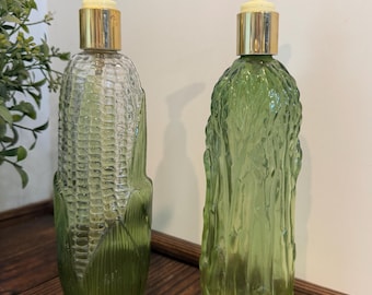 Vintage 1970 Avon Golden Harvest Glass Soap Dispensers| Vegetable Kitchen Decor| Corn on the Cob & Asparagus Lotion Bottles| Farmhouse Decor