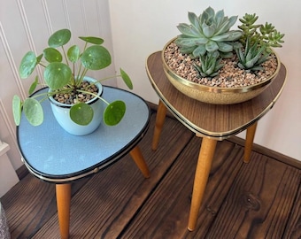 Vintage Mid Century Modern Plant Tables - Pair of 1950s German Resopal Trio Accent Stands - Retro Kidney Shaped Flower Stools 50s 60s Atomic