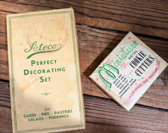 Vintage Cookie and Cake Decorating Set: Ateco Perfect Decorating Set and Set of Miniature Cookie Cutters