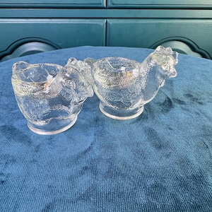Vintage WMF Glass Chicken Egg Cups - Set of 2 Clear Pressed Glass Hen Egg Holders - Mid Century German Kitchenware Easter Table Decor