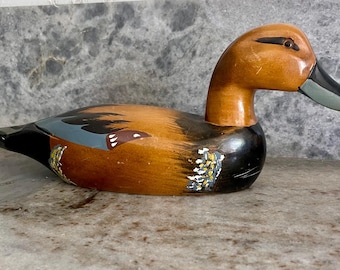 Vintage Handpainted Cinnamon Teal Wooden Duck Decoy Decor
