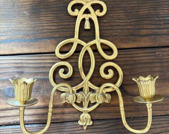 Andrea by Sadek Vintage Scrolled Gold Wall Sconce Hollywood Regency Decor