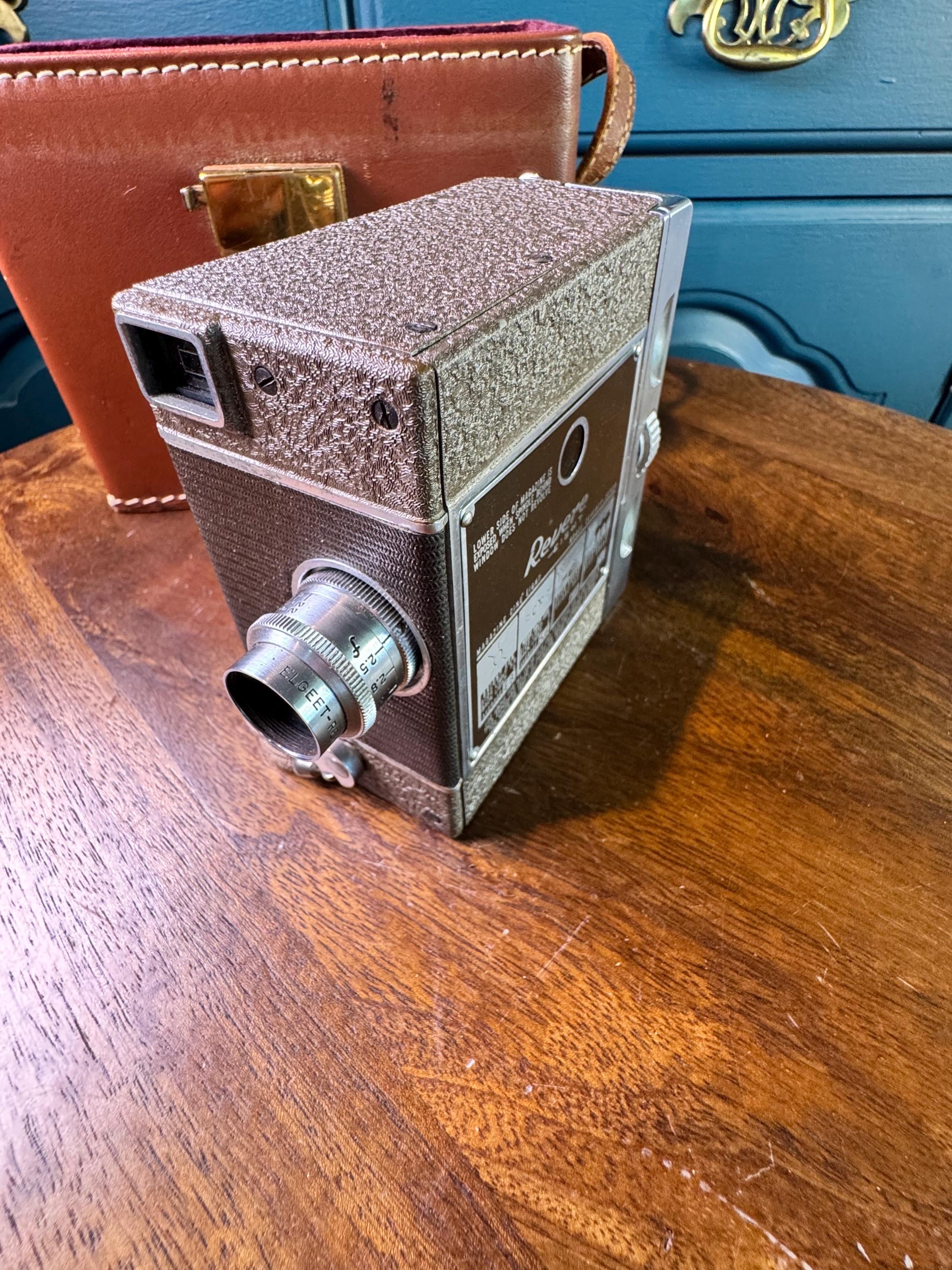 Rare Vintage 1940s Revere Eight Model 77 8mm Movie Camera with Original Leather Velvet-Lined Case - Mid Century Industrial Decor