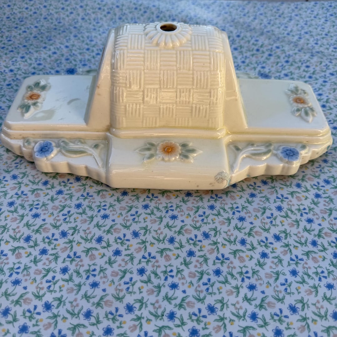Antique Vintage 1930’s Porcelain Art Deco Floral Double Light Fixture ...