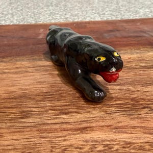1950s Black Panther Figurine, Redware Ceramic Cat, Mid Century