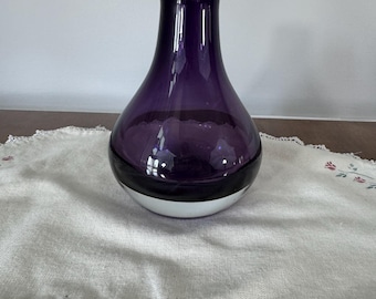 Vintage hand blown Amethyst colored art glass teardrop vase made in Poland