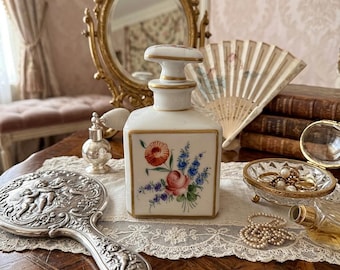 Vintage French Porcelain Perfume Bottle Peint Main France| Hand Painted Floral Porcelain Vanity Bottle| French Boudoir Coquette Decor
