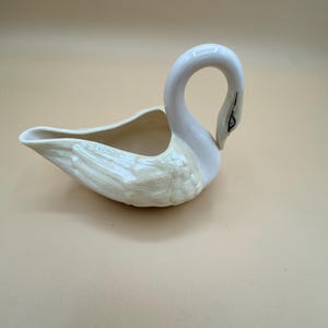 Vintage Belleek Ireland Swan Creamer - Pearl Lustre Yellow & White Parian China, Irish Porcelain Figurine / Open Salt Cellar Dish