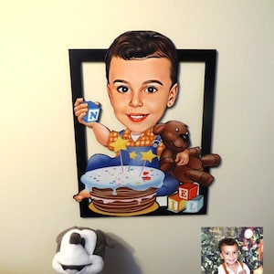 Spersonalizowany portret, prezenty dla syna, prezenty urodzinowe dla niego, prezenty z drewna, portret w kreskówce, portret karykaturalny