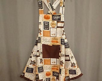Thanksgiving Crossback Apron: Fall Sayings, Ruffle Bottom, Pocket