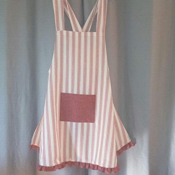 Delantal cruzado de rayas rojas: Delantal de cocina con volantes para hornear, delantal de picnic.