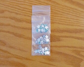 CTMH Close To My Heart Embellishments, CTMH Retired Green Flower Sequins, Tiny Teal Floral Sequin set of 3 bags, Spring Scrapbook Supplies