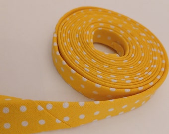 Sunny Yellow Dot 1/2" Double Fold Bias Tape, 100% Cotton Double Fold Bias Binding, Quilt Binding, Handmade Bias Tape