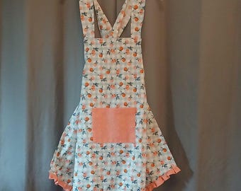 Crossback Apron, Aqua Gingham With Peaches Apron, Cute Apron With Pocket,  Baking Apron, Gingham Apron, Spring Kitchen Apron