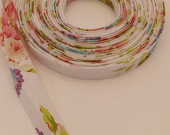 Floral Bias Tape: 1/2" Pink & Blue, 3 Yards, 100% Cotton