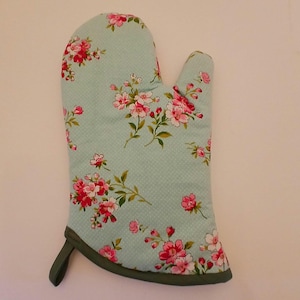 1 Aqua and Pink Floral Oven Mitt,  Winter Floral Full Coverage Oven Glove, Small/Childs Oven Mitt,  Extra Large Oven Mitt, Kitchen Oven Mitt
