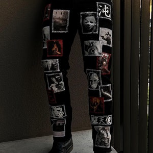 JEANS CON TOPPE HORROR / Pantaloni patchwork, Pantaloni in crosta, Jeans su misura, Toppe da cucire, Toppe da stirare