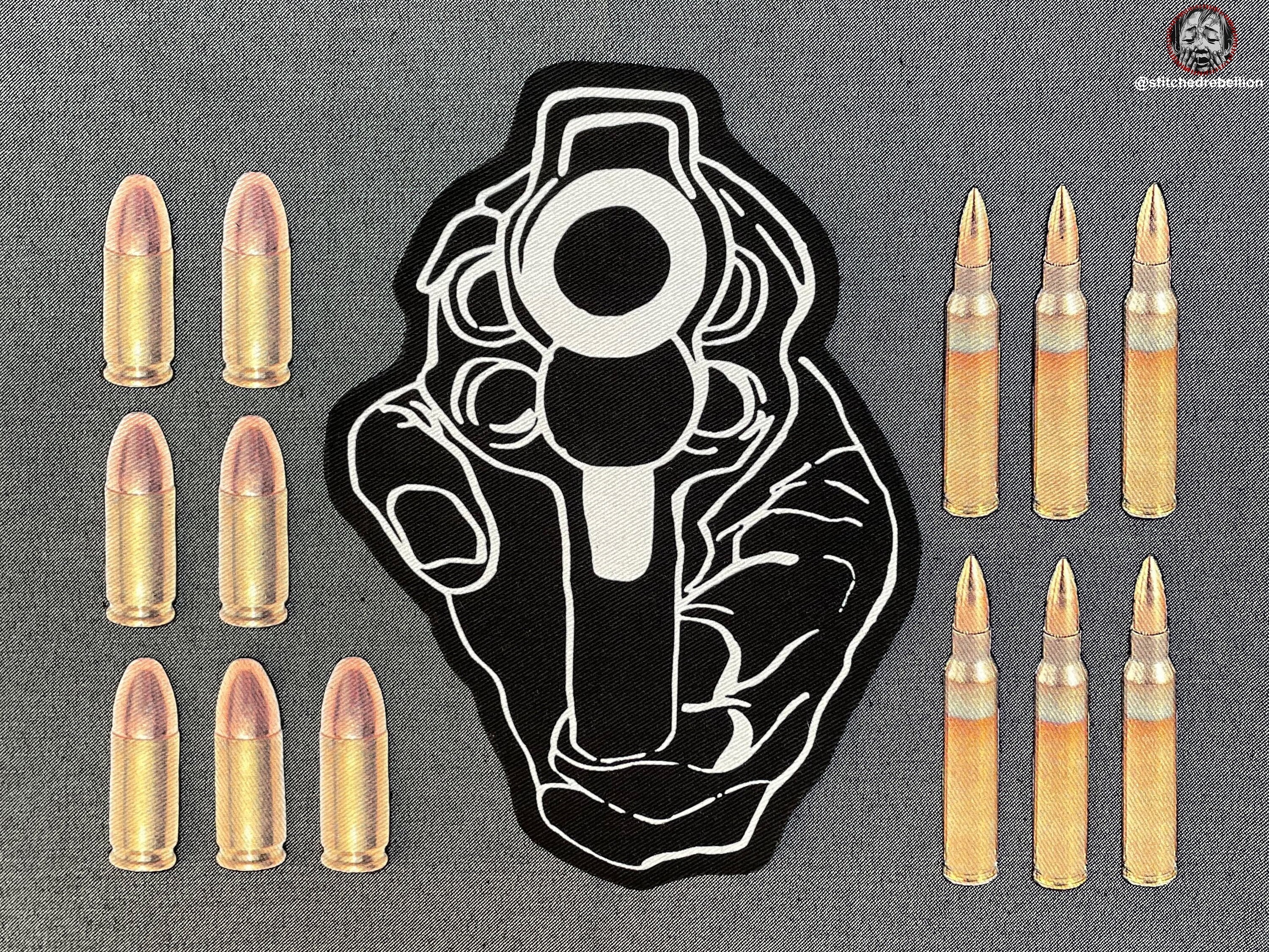 Large Gun And Bullet Patches | Dtg print patches, Sew on patches, Iron on patches, Large patch, Backpatch, Patches for jeans, crust pants