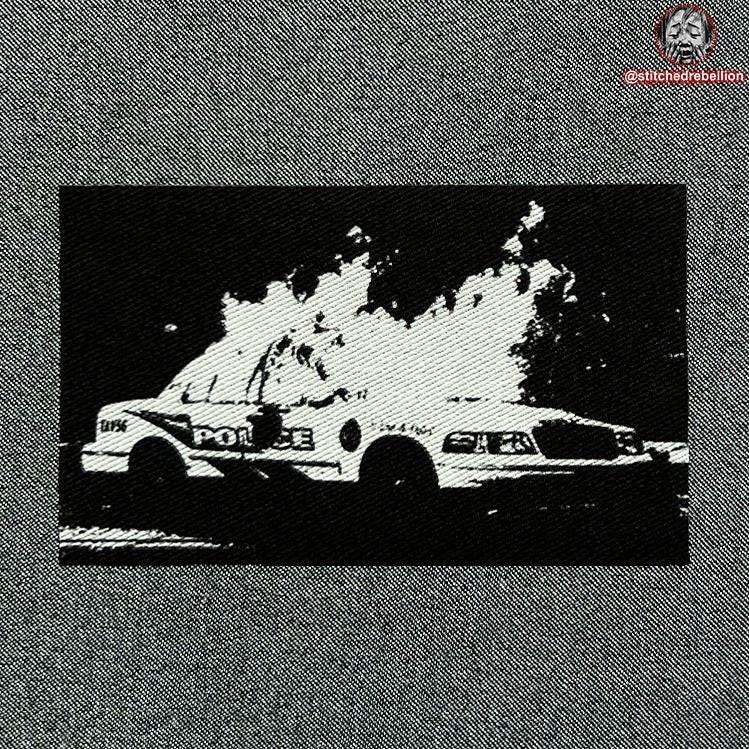 Burning Police Car Patch | Dtg print patch, Sew on patch, Iron on patch, Custom made patch