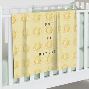 Light Shall Shine Out the Darkness Baby Swaddle Blanket | Sunshine Baby Wrap | Baby Sun Swaddle | Crib Blanket | Christian Quote Baby Gift