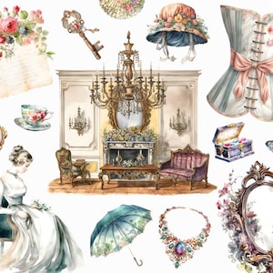 41 Watercolor Jane Austen png craft making clipart - regency scrapbook with transparent background for commercial use instant download