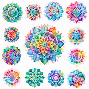 Aquarell Mandala png - Entspannung Clipart, Yoga Clipart, Chakra Clipart, florales Mandala, buntes Mandala