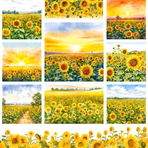 Fond de tournesol aquarelle JPG - fond numérique - tournesol imprimable - invitations, scrapbooking, art mural, fabrication de cartes