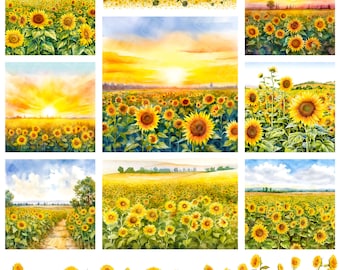 Fondo de girasol acuarela JPG - fondo digital - girasol imprimible - invitaciones, scrapbooking, arte de pared, fabricación de tarjetas