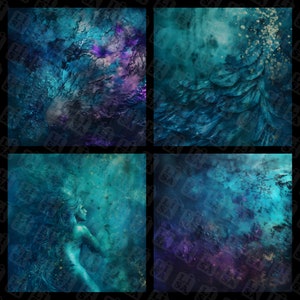 68 Meerjungfrau Fantasy Ozean Grunge Texturen digitales Papier - Sirene digitales Scrapbook für kommerzielle Nutzung