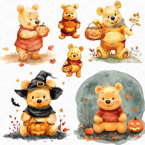 16 Winnie l'ourson Halloween PNG, Halloween ours Png, citrouille Winnie l'ourson Png, effrayant png, des bonbons ou un sort, déguisement d'Halloween Png