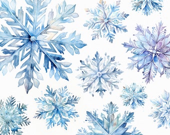 35 Watercolor snowflake images - winter clipart graphics in jpg format for commercial use