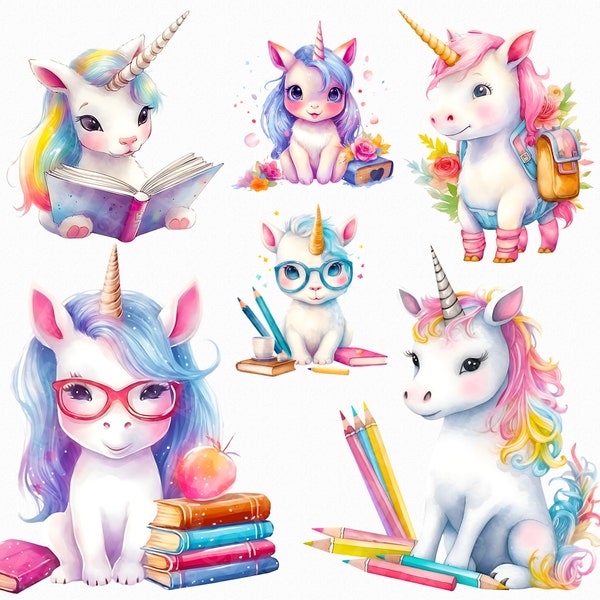 Watercolor unicorn back to school png - unicorn school, unicorn clipart, back to school png, baby unicorn png - digital download