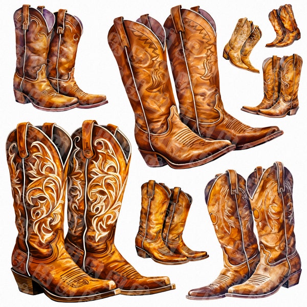 Watercolor cowboy boots png - cowgirl clipart, western png, country png, brown boots