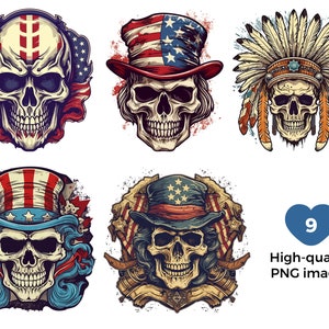 Amerikanischer Skeleton Kopf PNG, 9 USA Sublimation Png, Freiheit Skeleton Png, Patriotische Kopfhaut, Skeleton 4th Juli, Digital Clipart