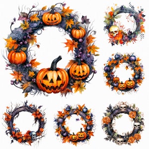 Watercolor halloween wreath png - halloween png - halloween invitation - wreath clipart - halloween graphics - digital download