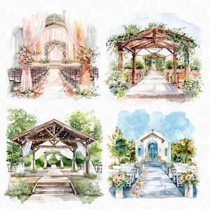 21 Clipart aquarelle de lieu de mariage - église de mariage png, lieu png, dessins de mariage avec un fond transparent pour faire-part de mariage
