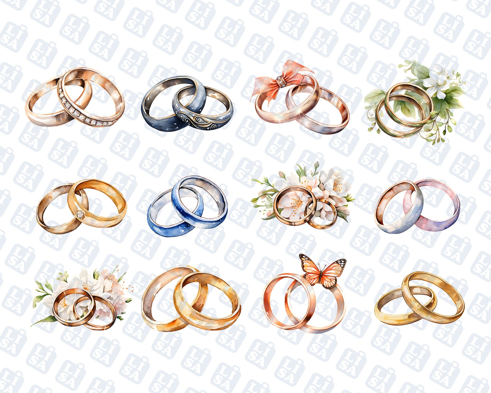 19 Watercolor Wedding Rings Wedding Elements Bundle Clipart - Etsy