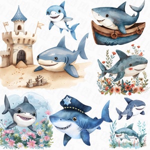 20 Cute baby shark png - digital baby shark png, baby shark illustrations, shark designs with transparent background, shark clipart