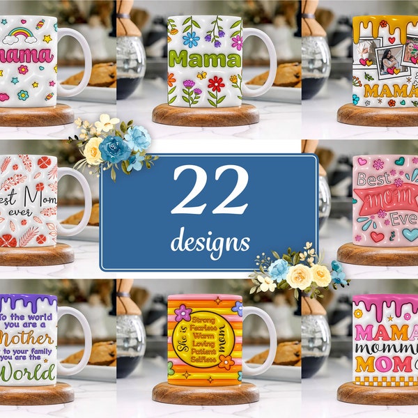 3D Mom Mug Wrap Bundle Custom Photo Inflated Mom Puffy Mug PNG, 3D Inflated Mug PNG 11oz 15oz Mug Wrap Digital, Personalized Mom Mug