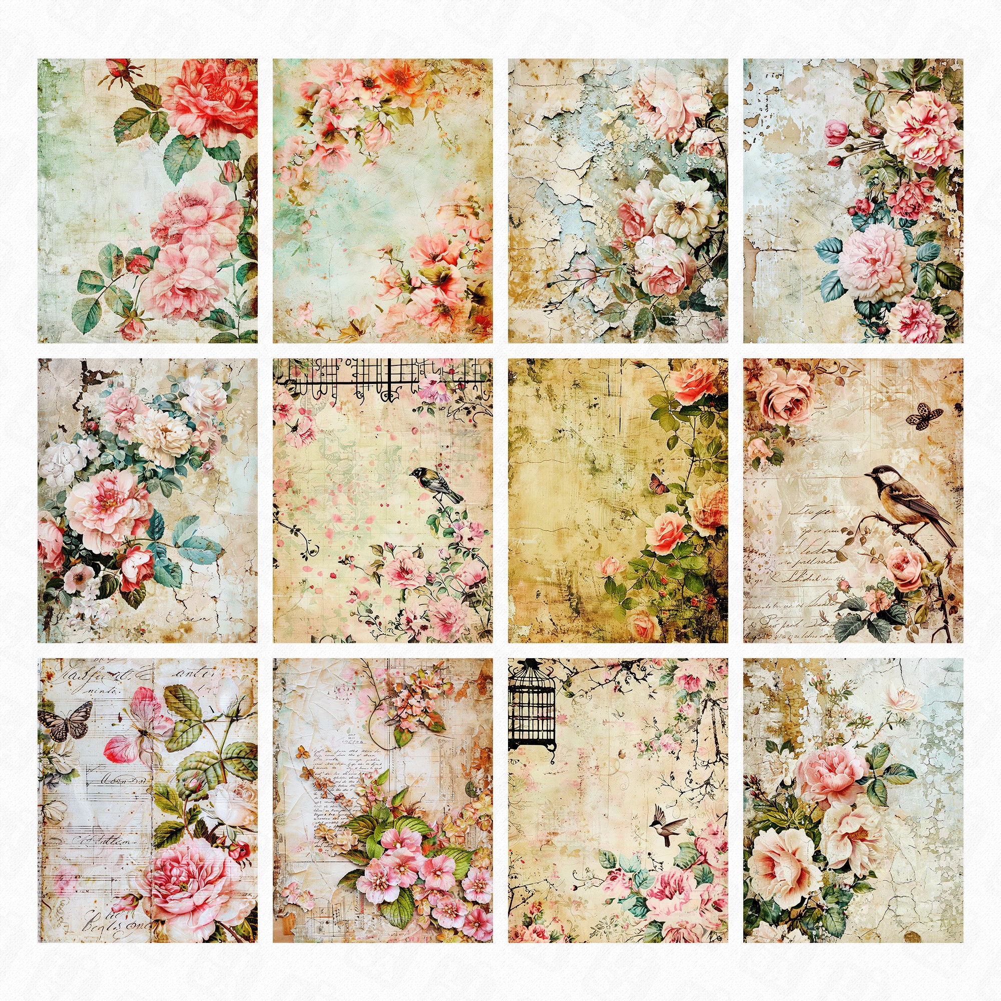 73 Shabby Chic Rose Digital Paper - Vintage Roses Scrapbook