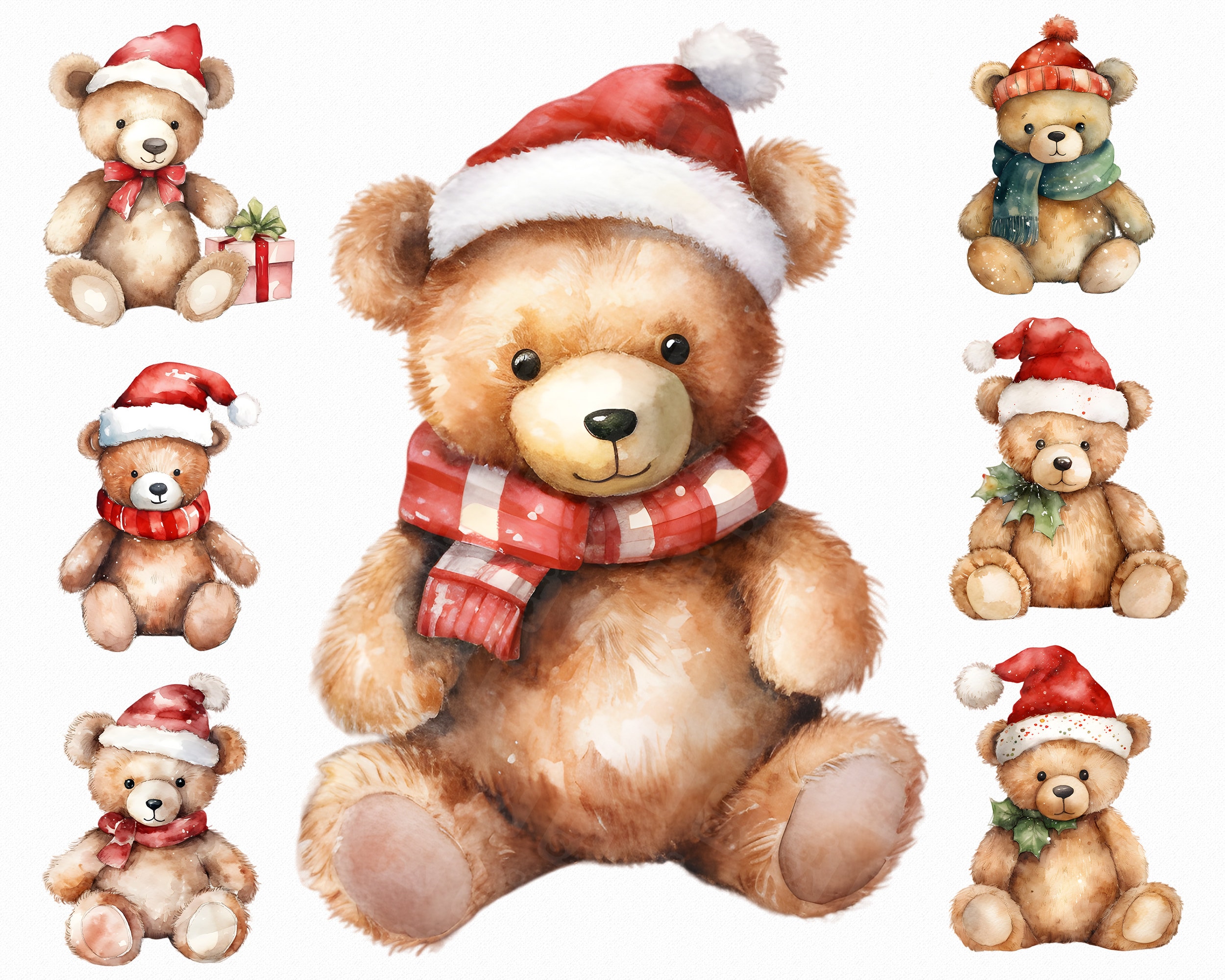 16 Christmas Teddy Bear Png Craft Making Clipart Christmas Etsy