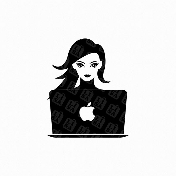 Woman and laptop svg, png - conference svg - online education - online teacher svg- strong woman - businesswoman - working woman