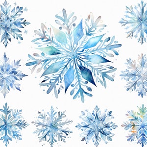 16 Watercolor snowflake png - winter clipart with transparent background for commercial use
