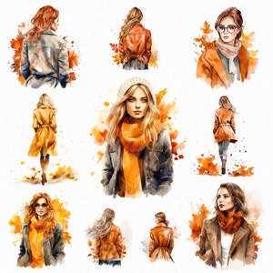 Acquerello autunno donna png - ragazza autunnale png, grafica per ragazze, ragazza pianificatrice, clipart ragazza autunnale, illustrazione di moda - download digitale